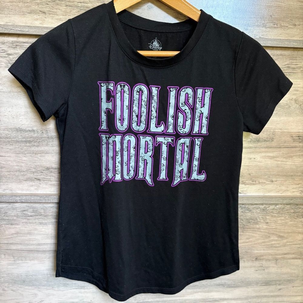 Disney Haunted Mansion Foolish Mortal Black Tee Halloween women's XS